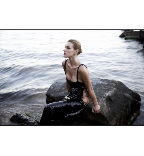 BLACK SEQUIN CUTOUT DRESS