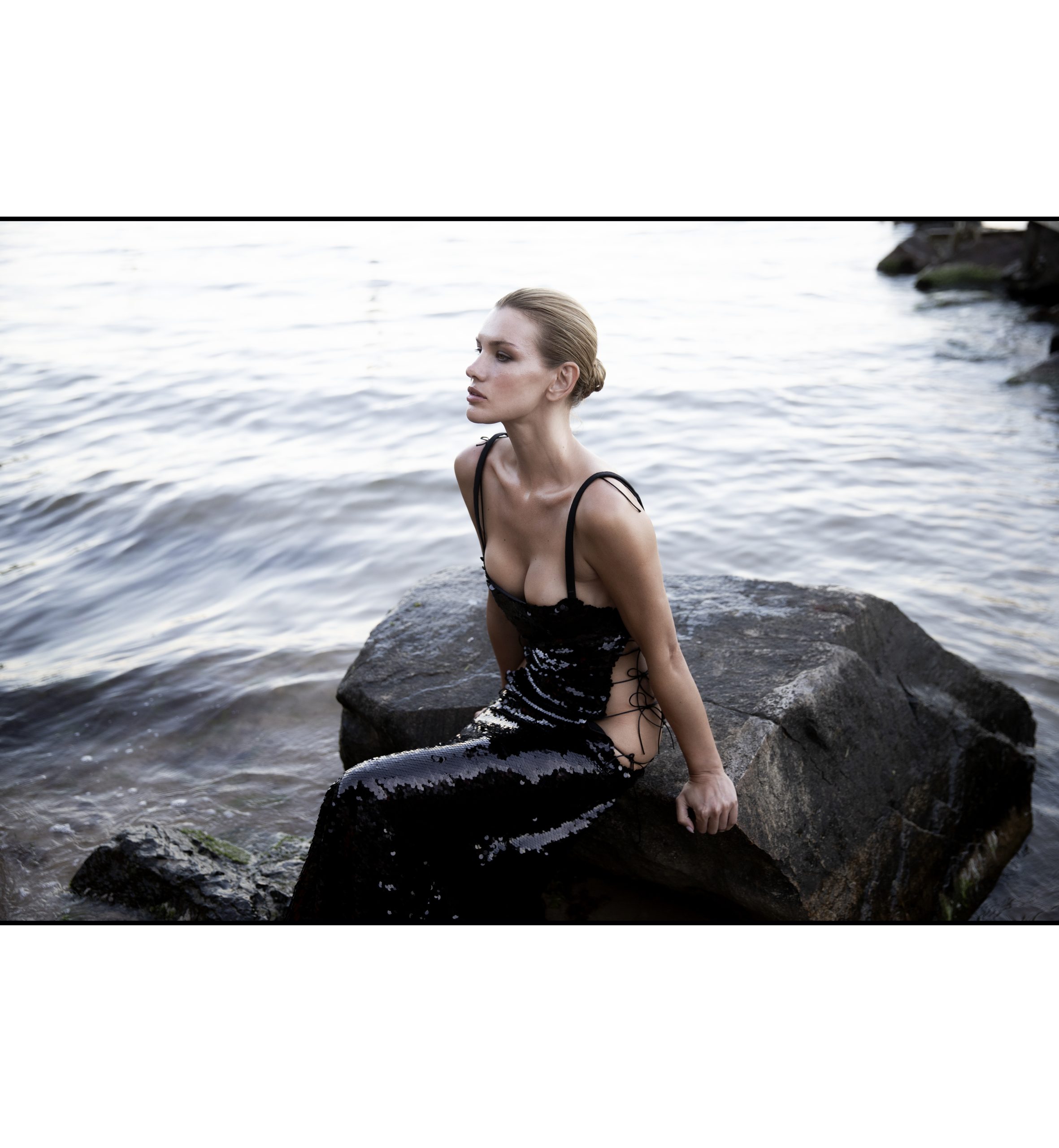 BLACK SEQUIN CUTOUT DRESS