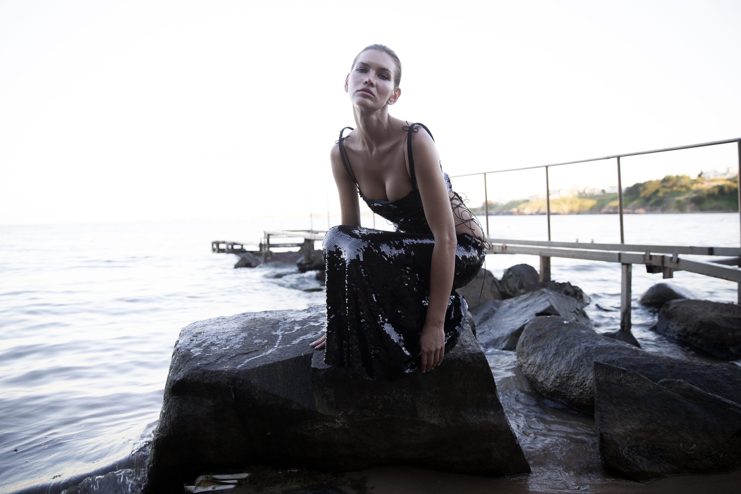 BLACK SEQUIN CUTOUT DRESS